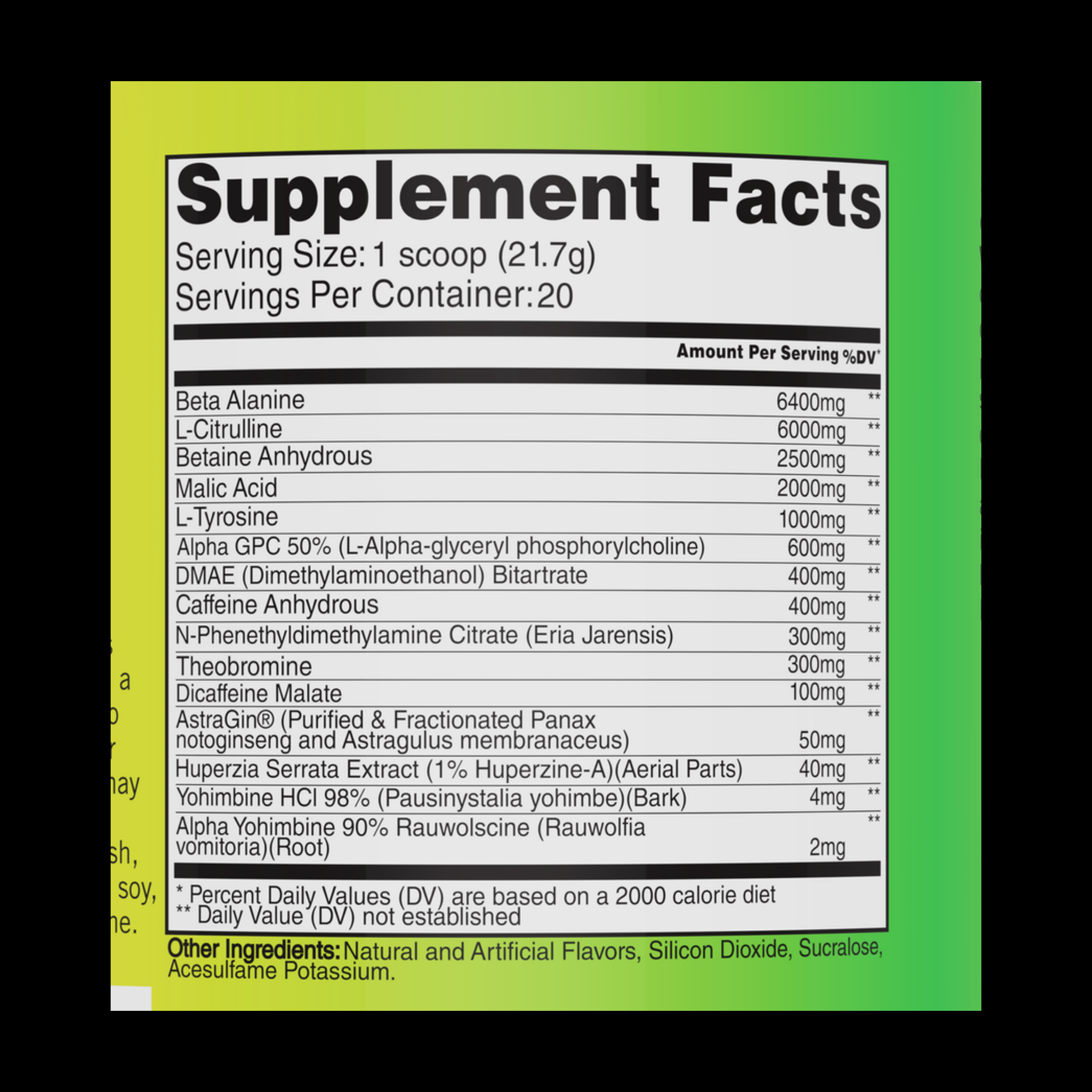 Phasic - Extreme High Stimulant Preworkout DMAE, Eria Jarensis, 475mg Caffeine, 6mg Yohimbine, 1106mg total stim.
