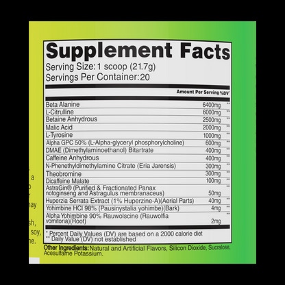 Phasic - Extreme High Stimulant Preworkout DMAE, Eria Jarensis, 475mg Caffeine, 6mg Yohimbine.  FREE SHIPPING